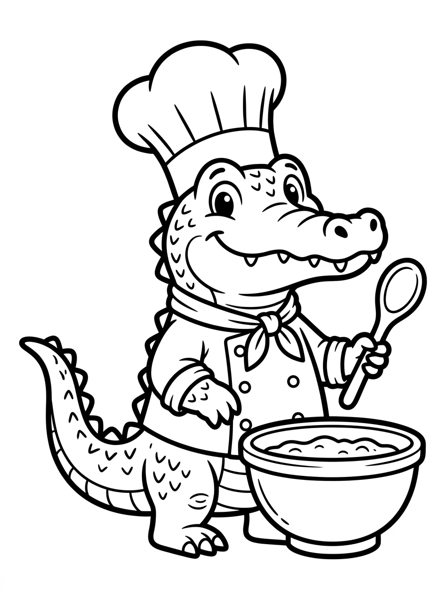 Krokodil-Koch mit Kochlöffel