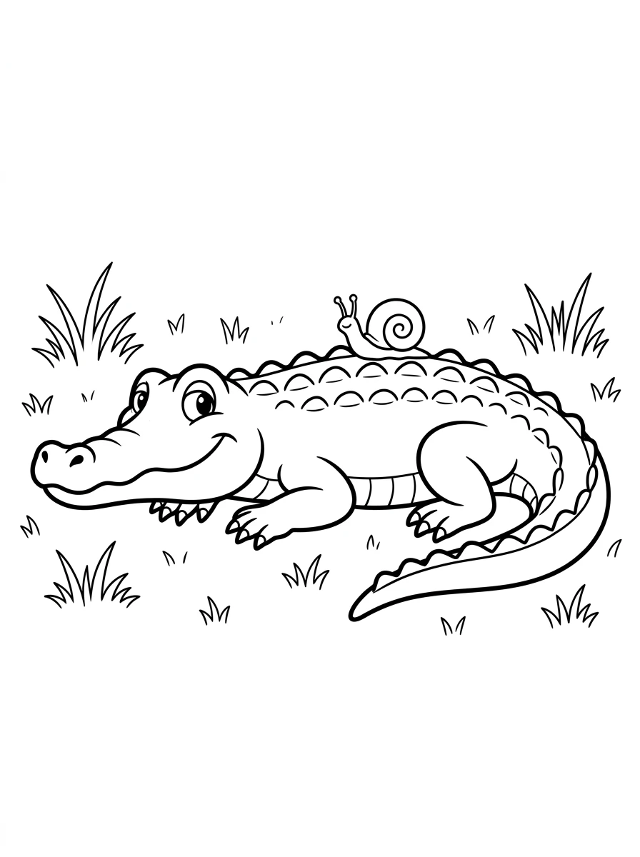 Krokodil mit kleiner Schnecke