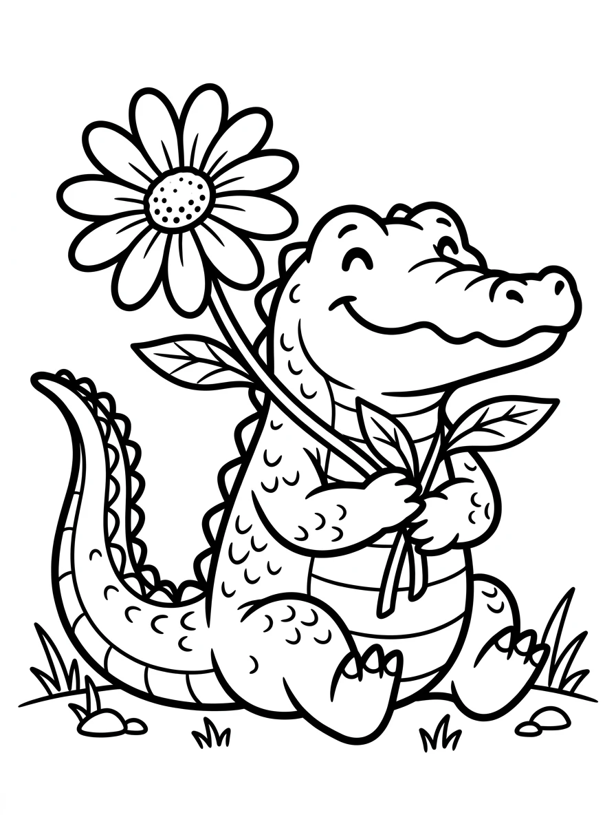 Süßes Krokodil mit Blume