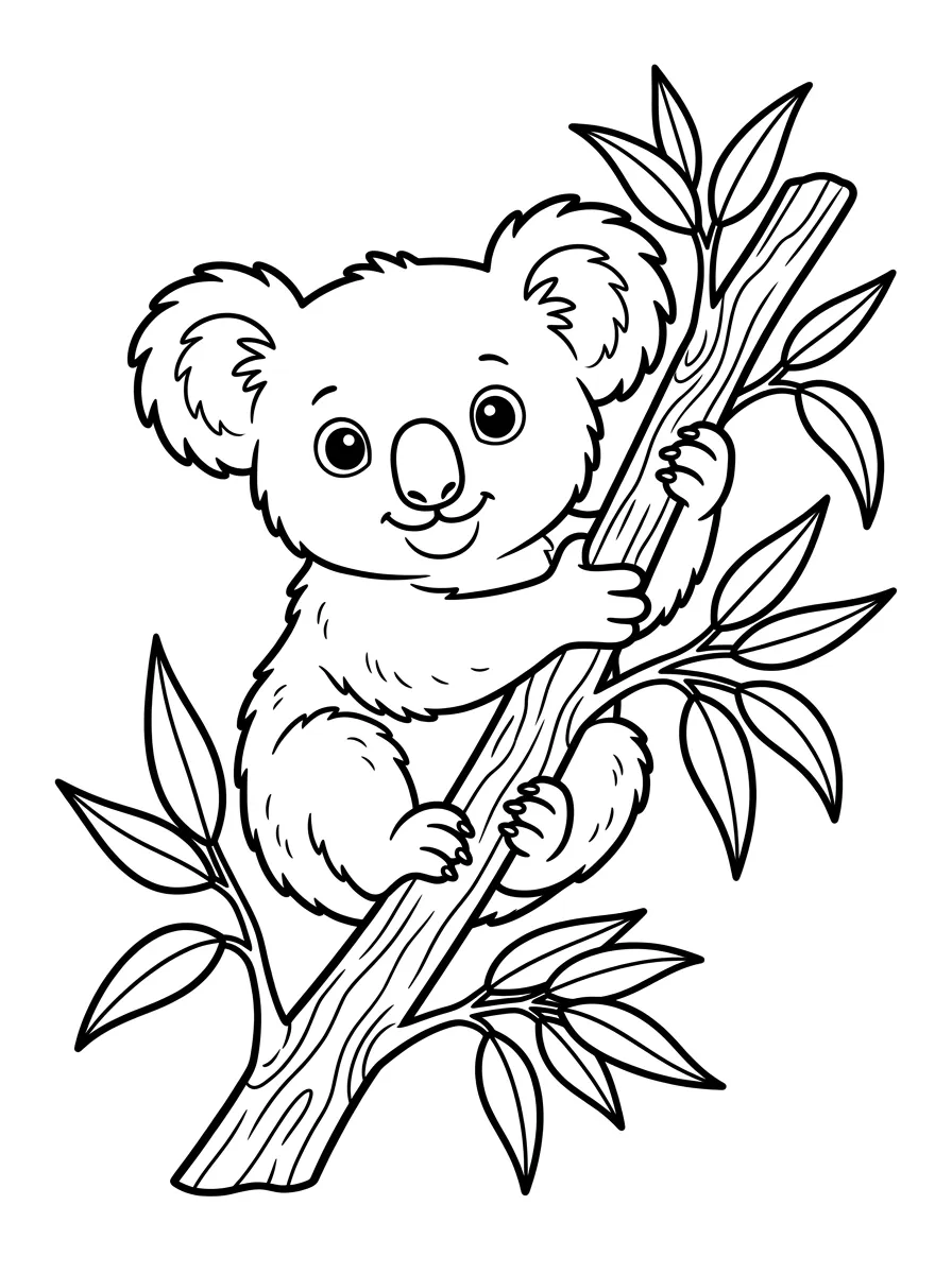 Koala Ausmalbild am Ast