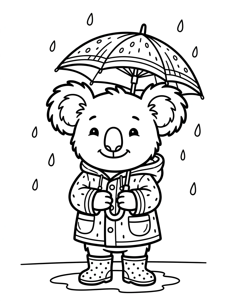 Koala im Regenmantel