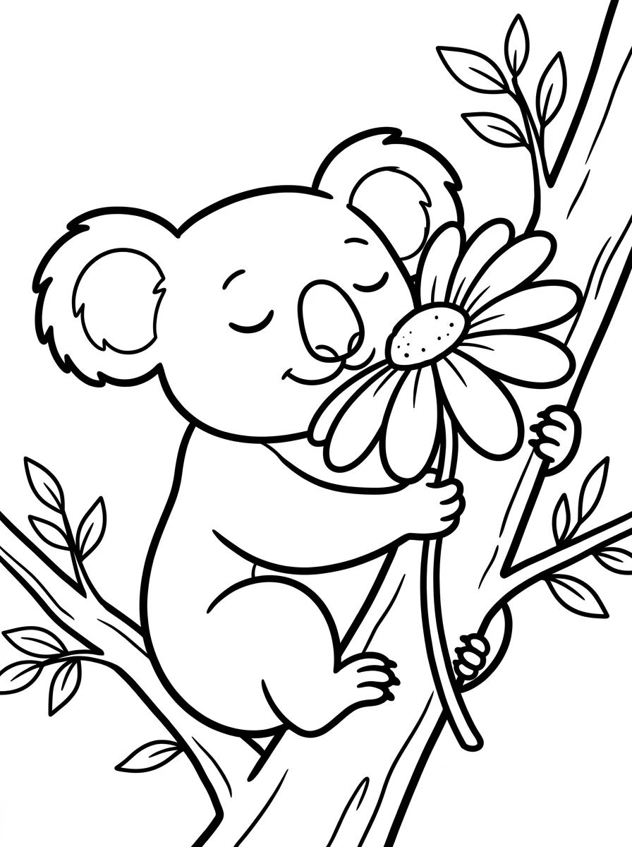 Koala mit großem Gänseblümchen