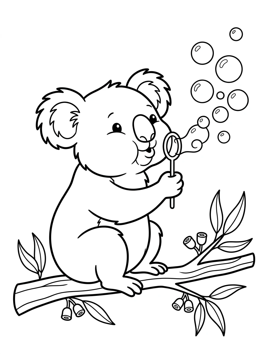 Koala pustet Seifenblasen