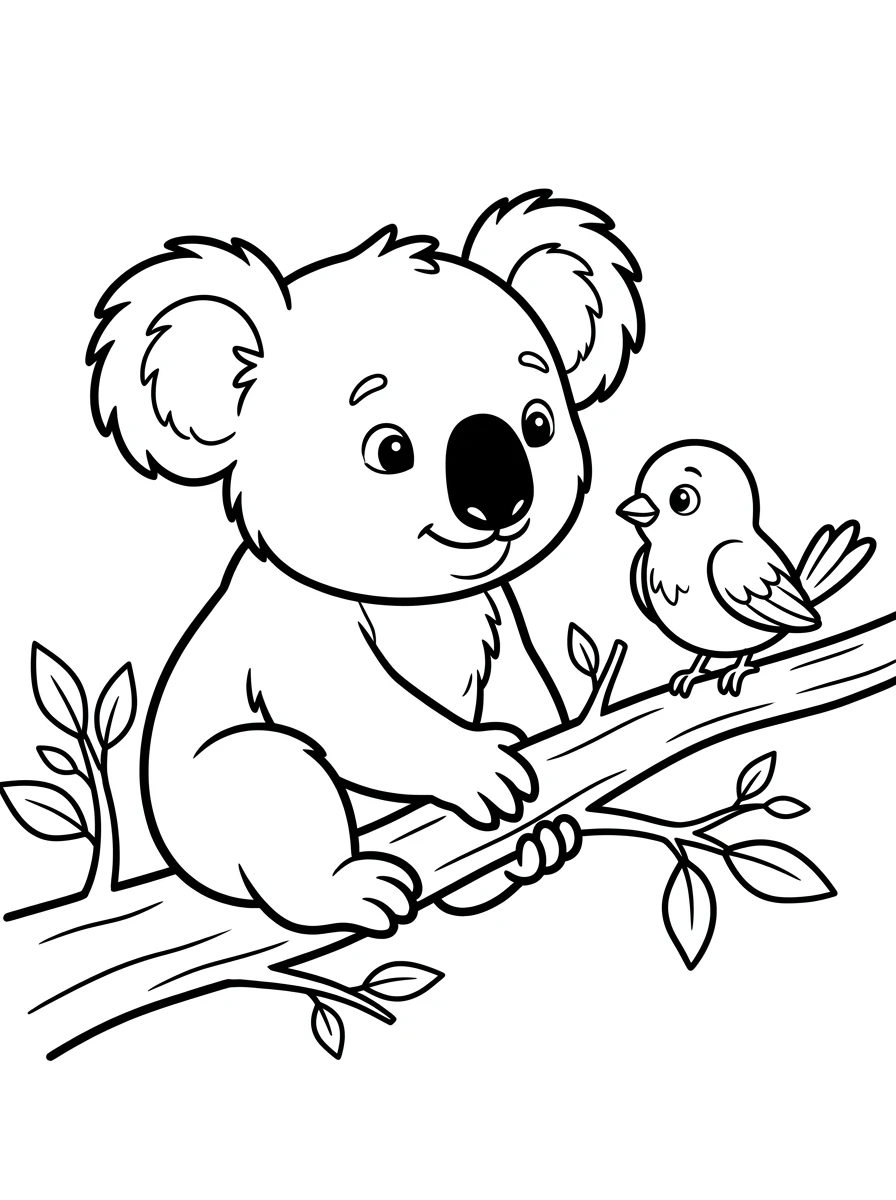 Koala Ausmalbild mit kleinem Vogel