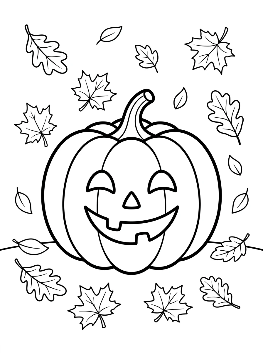 Lächelnder Kürbis im Herbstlaub