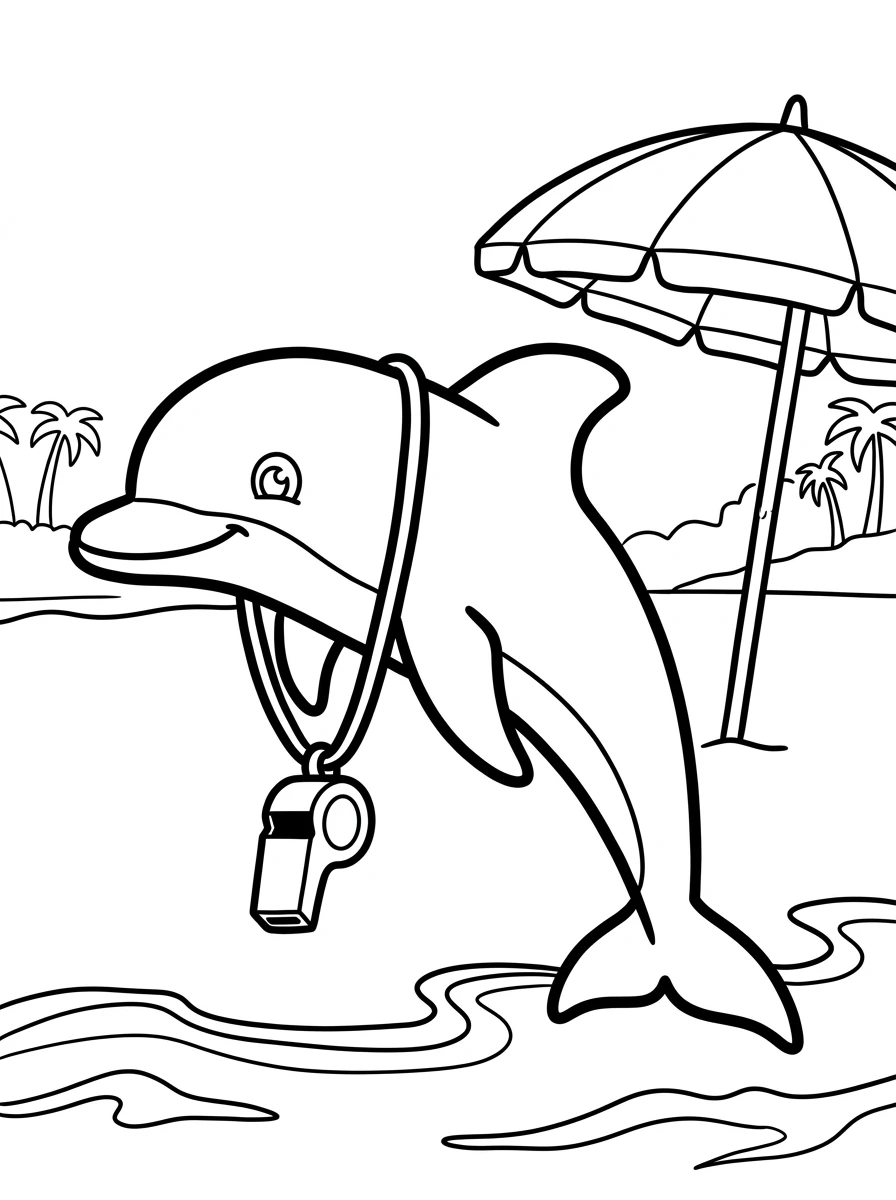 Ausmalbild Delfin am Strand