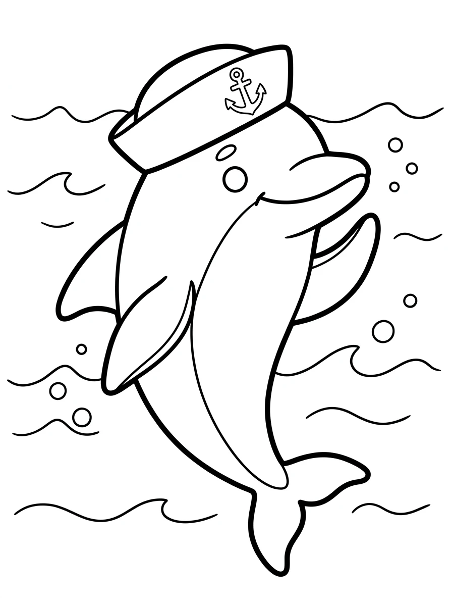 Ausmalbild Delfin mit Matrosenmütze