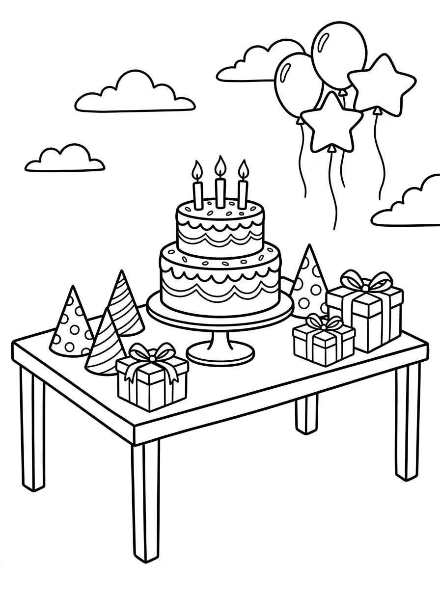 Festlicher Geburtstagstisch mit Torte