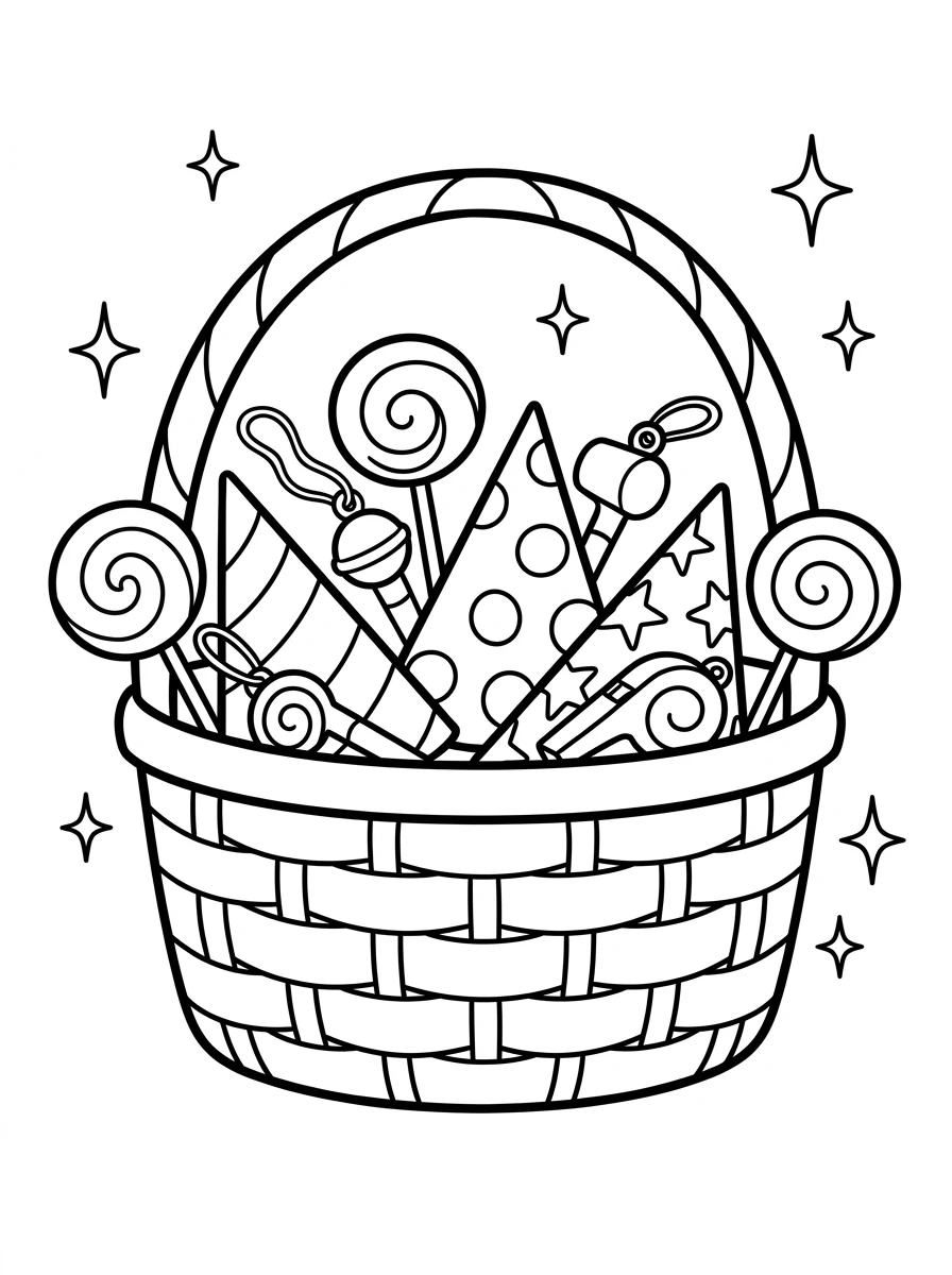 Geburtstagskorb mit Lollis und Partyhüten