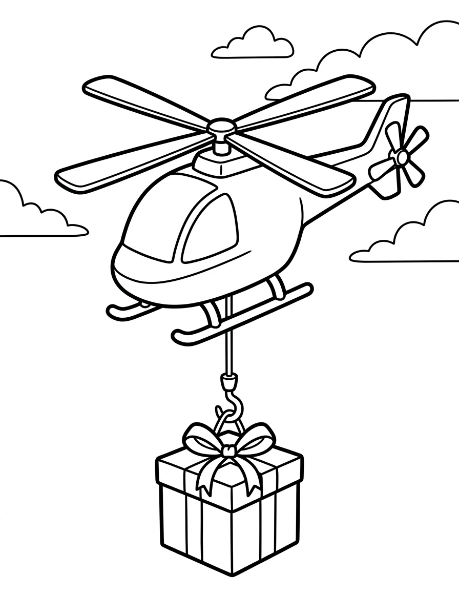 Ausmalbild Geburtstag mit Hubschrauber