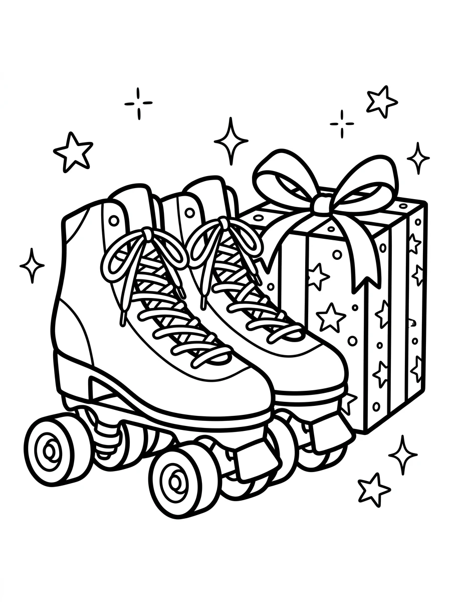 Party-Rollschuhe neben einem Geschenk
