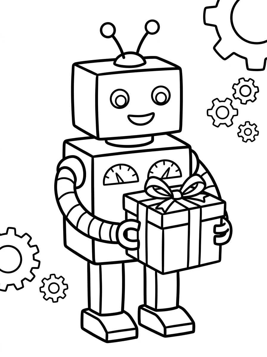 Roboter mit Geburtstagsgeschenk