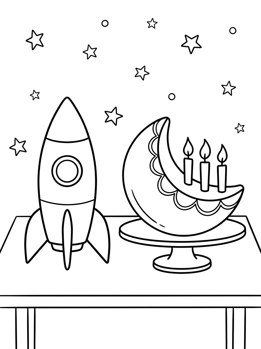 Weltraum-Rakete mit Mond-Geburtstagstorte