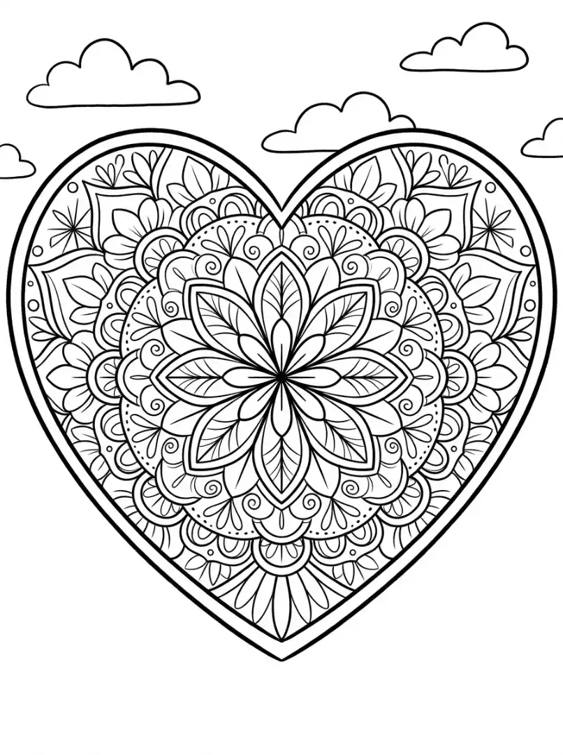 Mandala-Herz mit floralen Mustern