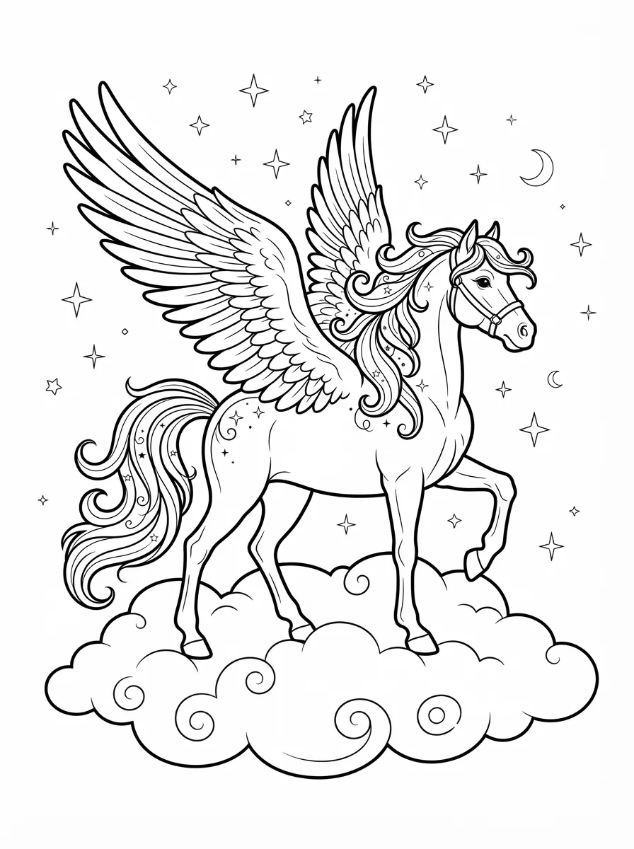 Pegasus-Pferd auf einer Wolke
