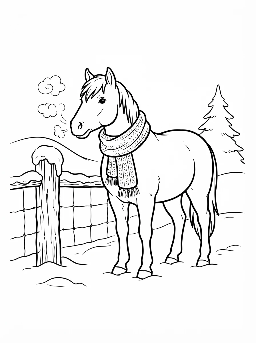 Pferd mit Schal im Schnee