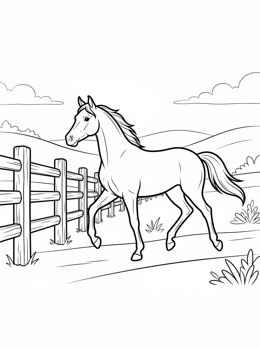 Pferd trabt am Koppelzaun