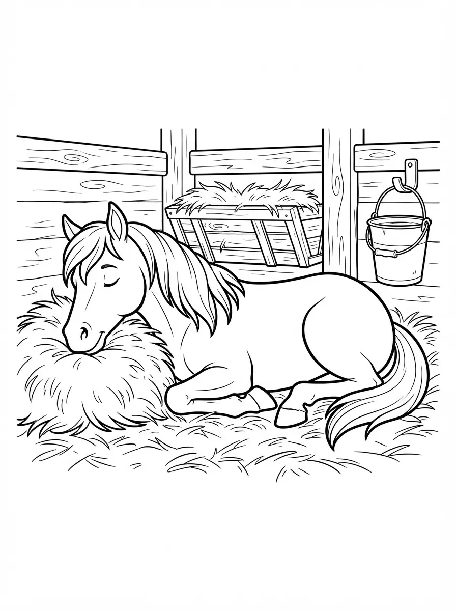 Ruhendes Pferd im Heu