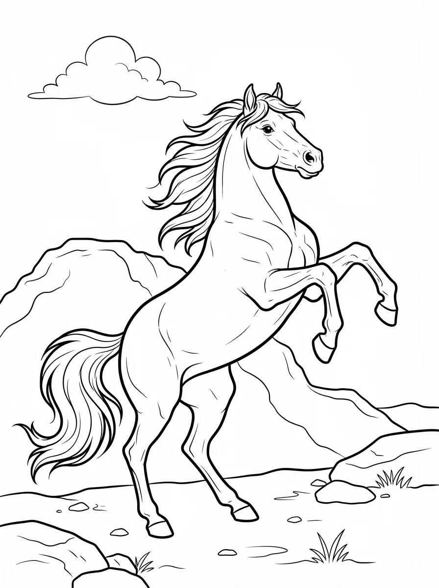 Ausmalbild Pferd: Stolzer Mustang