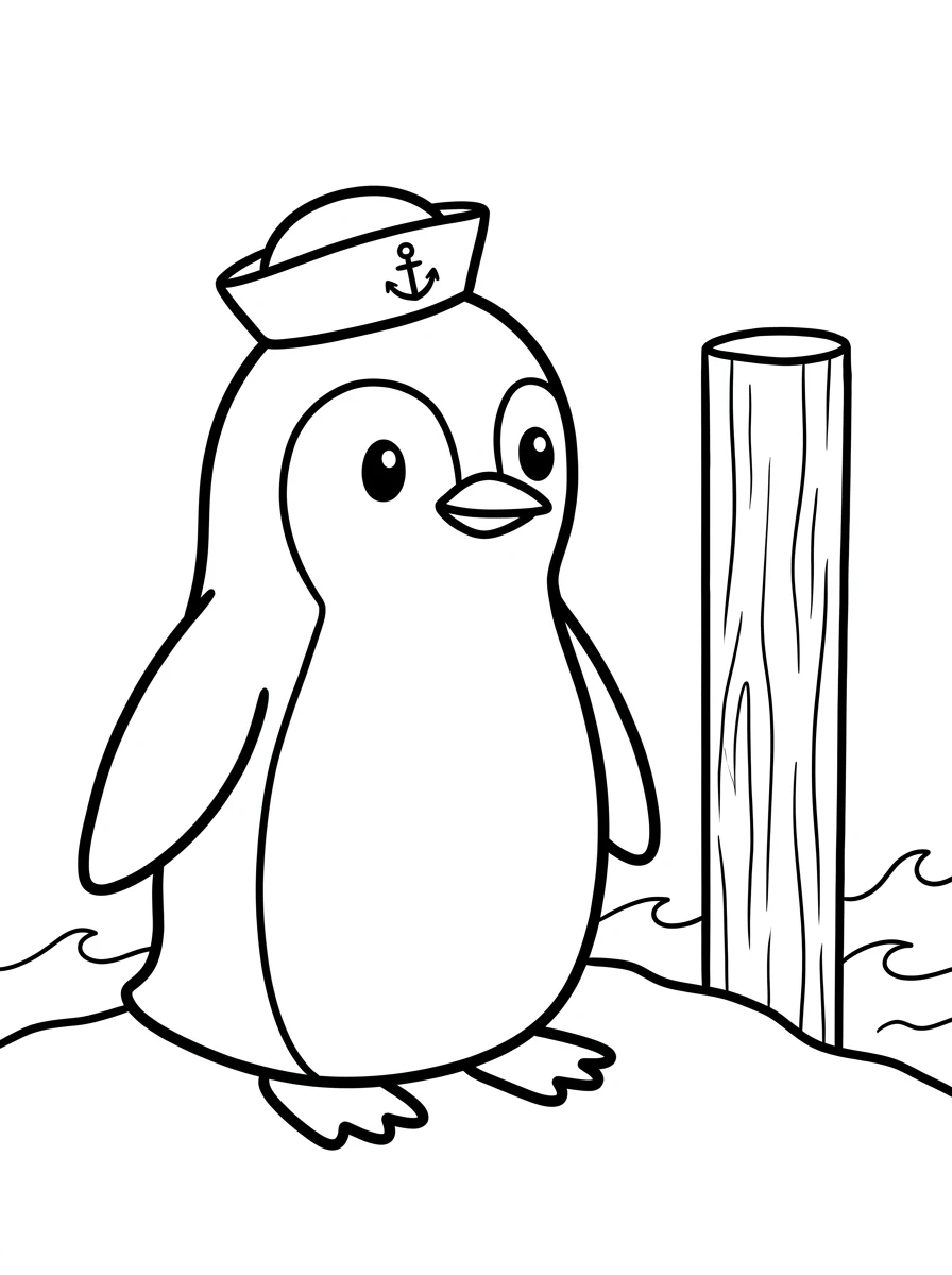 Ausmalbild Pinguin am Steg