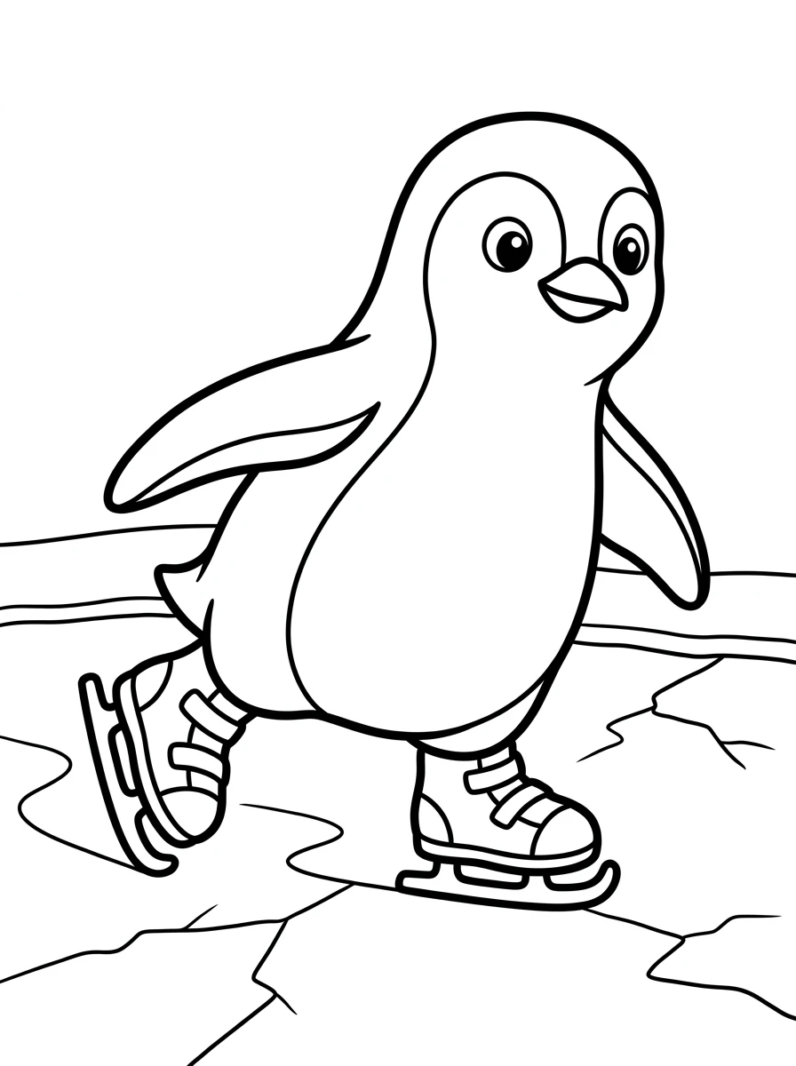 Ausmalbild Pinguin auf Schlittschuhen