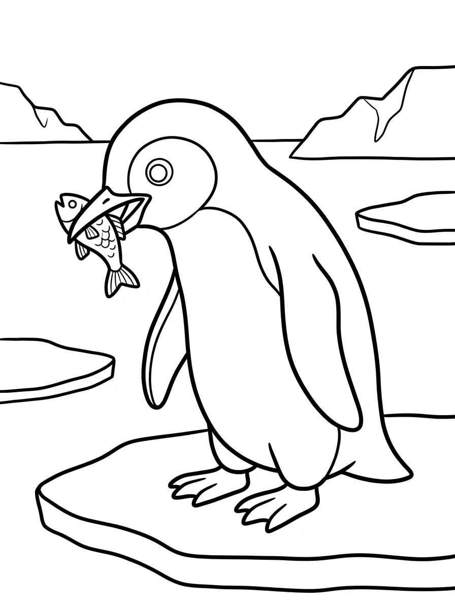 Kleiner Pinguin mit Fisch
