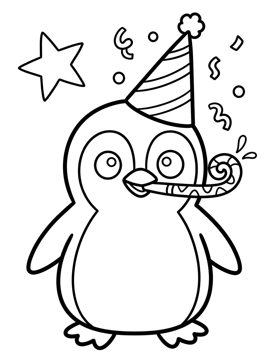 Ausmalbild Pinguin mit Partyhut