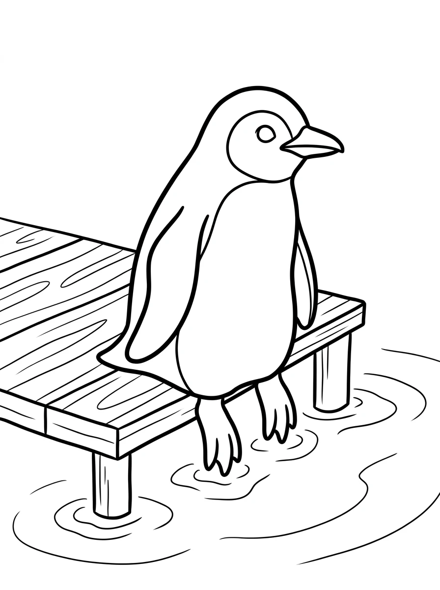Pinguin auf dem Holzsteg