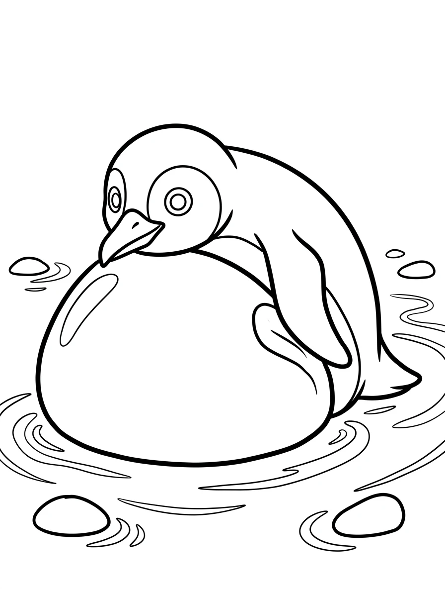 Pinguin entspannt auf Flussstein