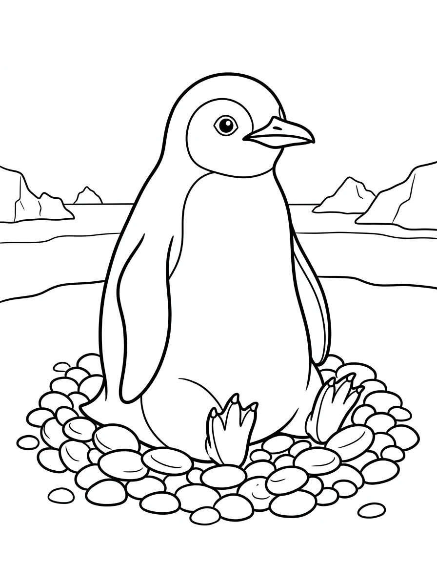 Pinguin im Kieselsteinnest