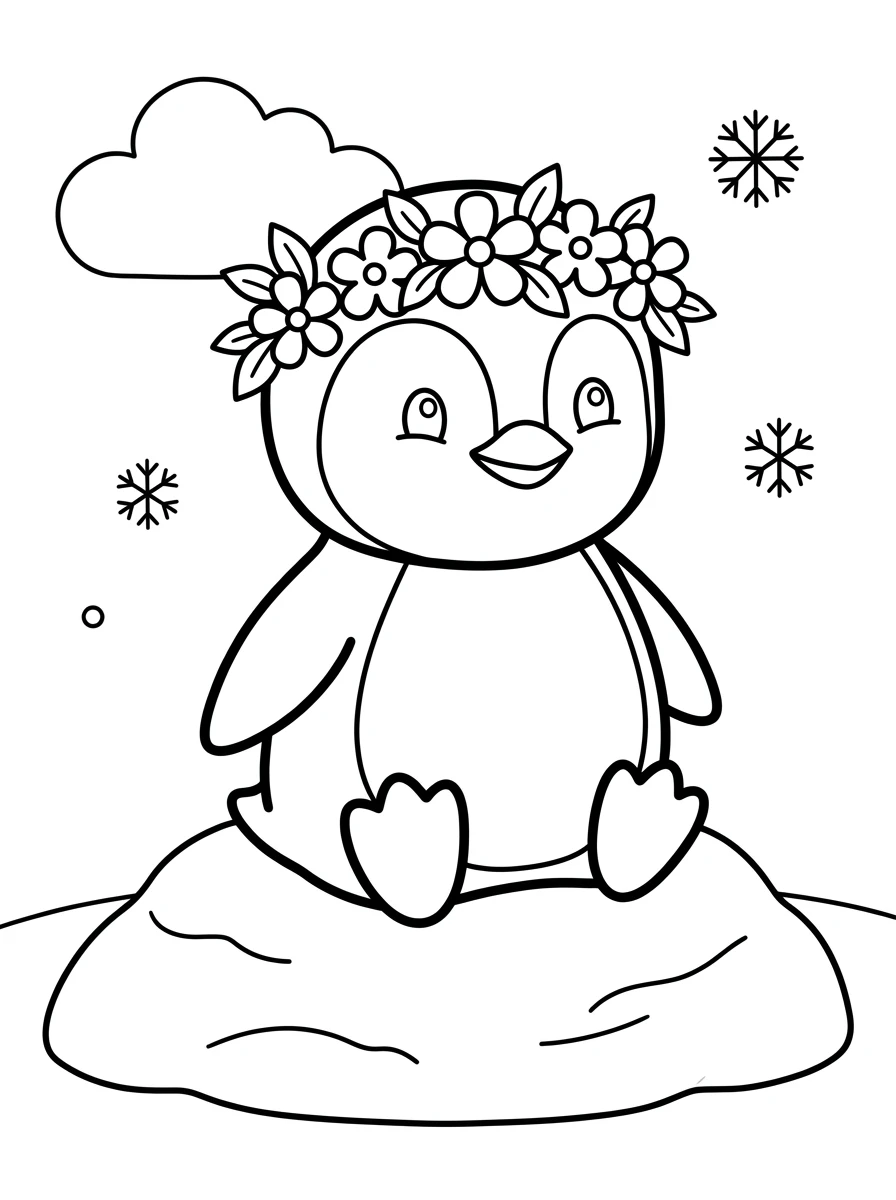 Süßer Pinguin mit Blumenkrone