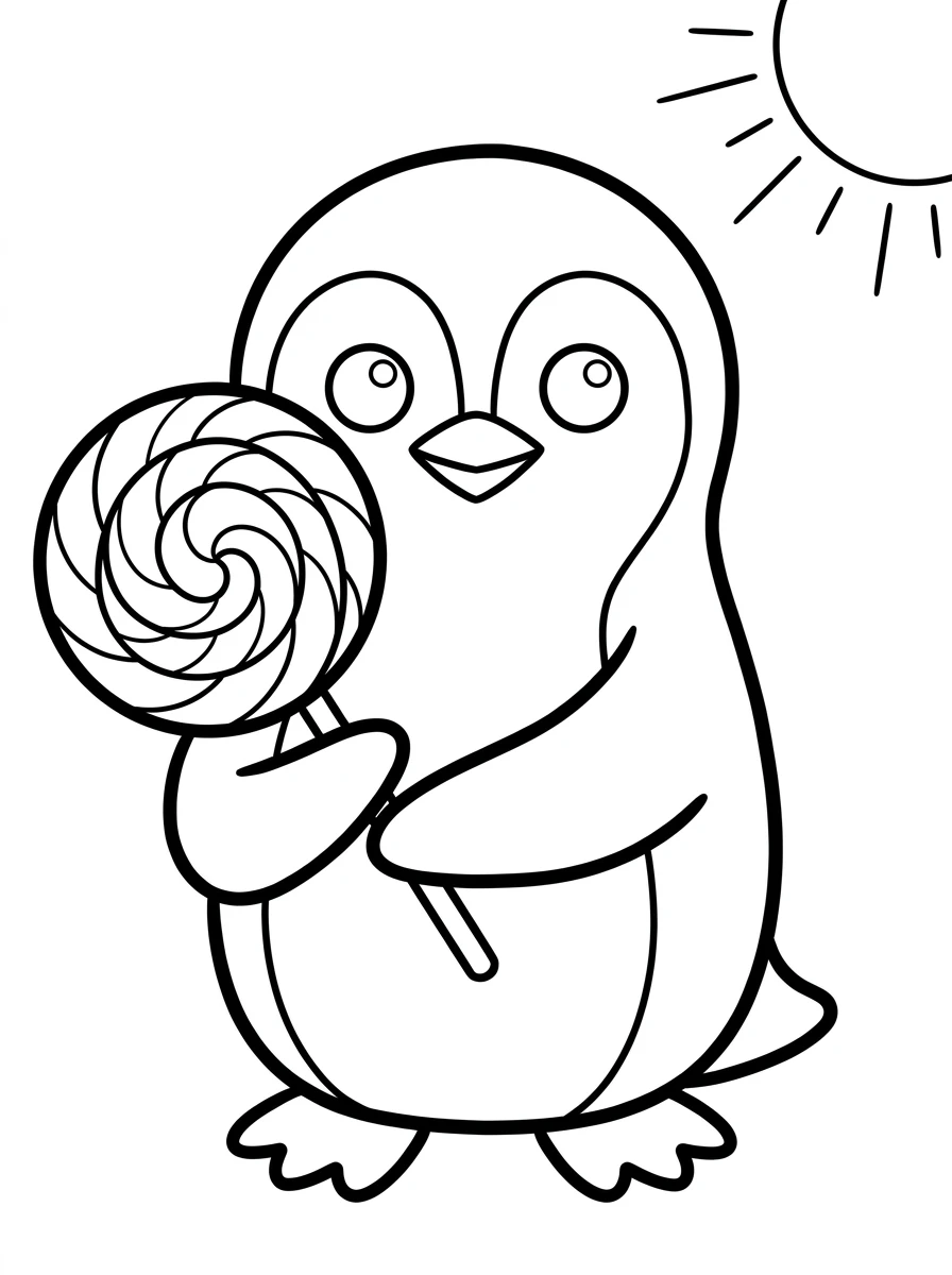 Süßer Pinguin mit Riesenlolli