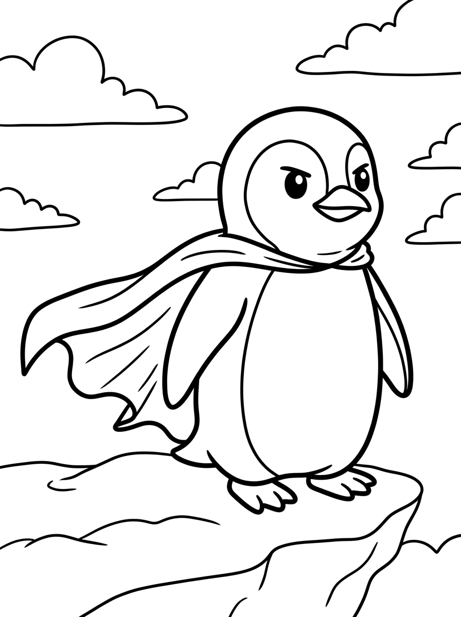 Superhelden-Pinguin auf dem Eis