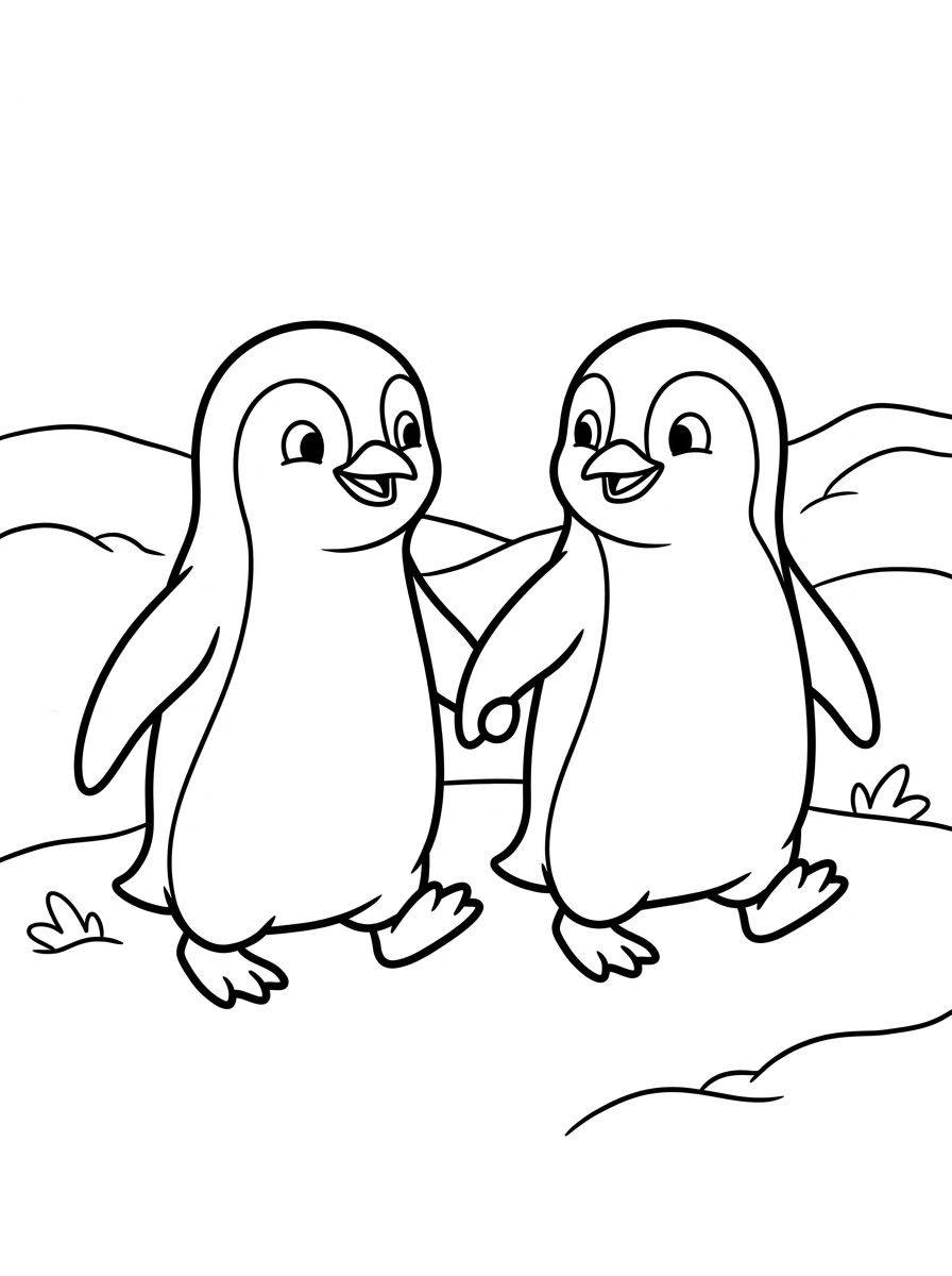 Zwei fröhliche Pinguine im Schnee