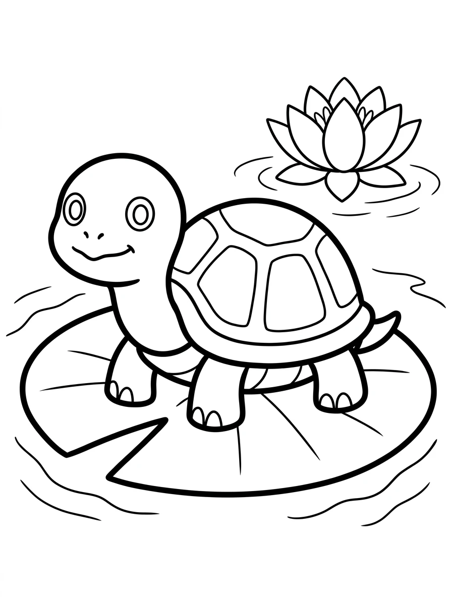 Ausmalbild Schildkröte auf Seerosenblatt