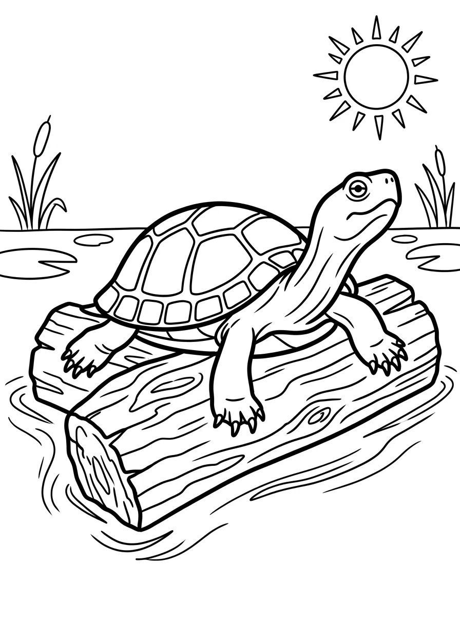 Ausmalbild Schildkröte beim Sonnenbaden