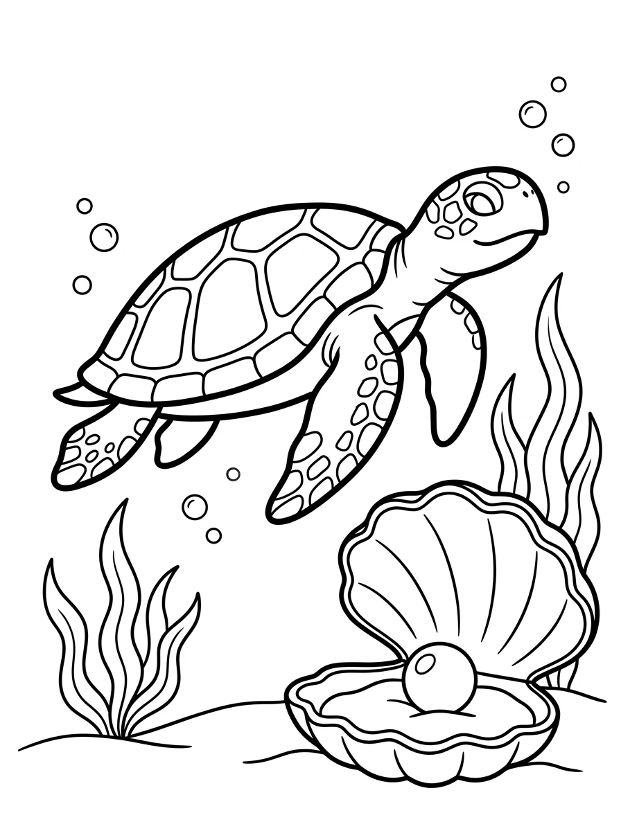 Ausmalbild Schildkröte im Meer