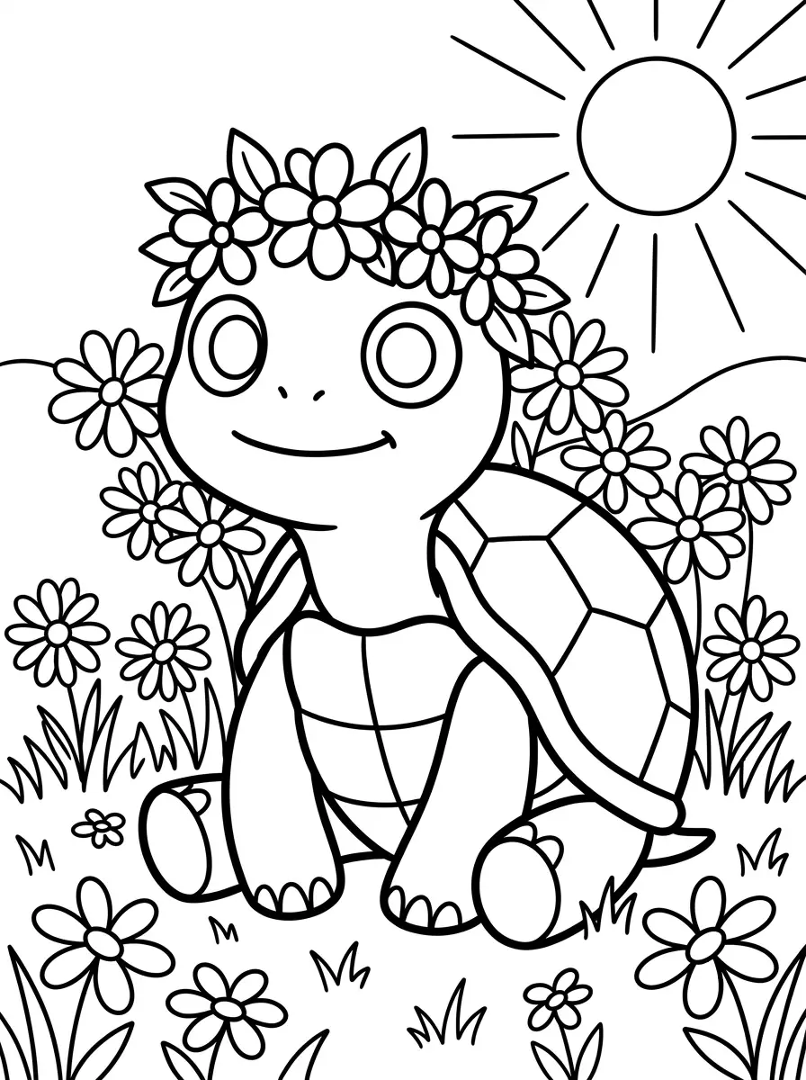 Schildkröte auf einer Blumenwiese