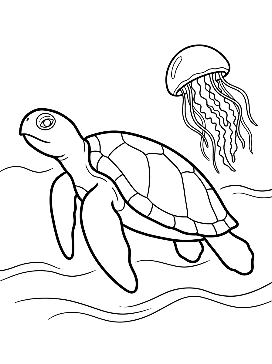 Schildkröte und Qualle im Meer