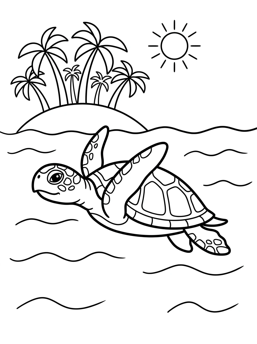 Schildkröte vor tropischer Insel