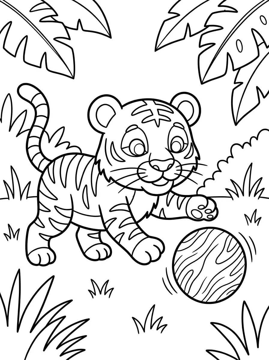 Ausmalbild Tiger im Dschungel