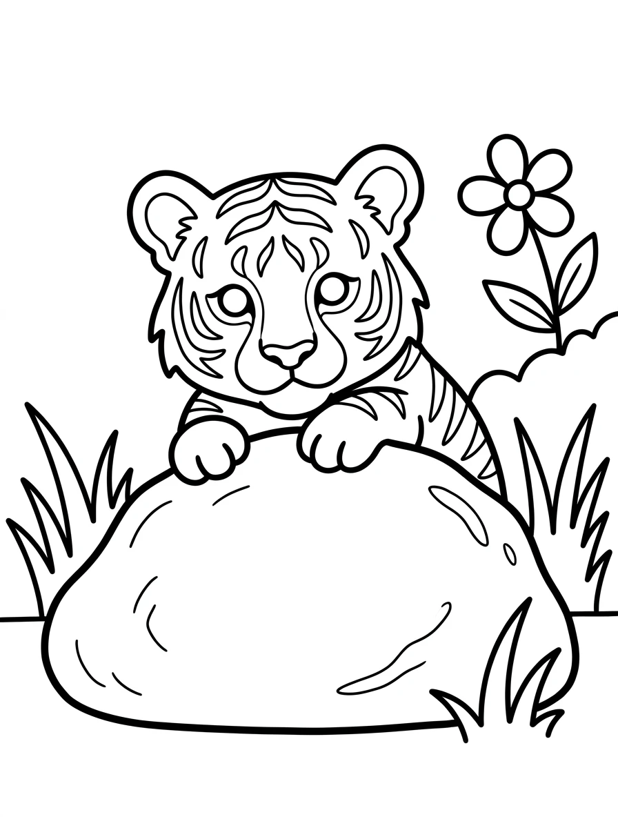 Kleines Tigerbaby hinterm Felsen