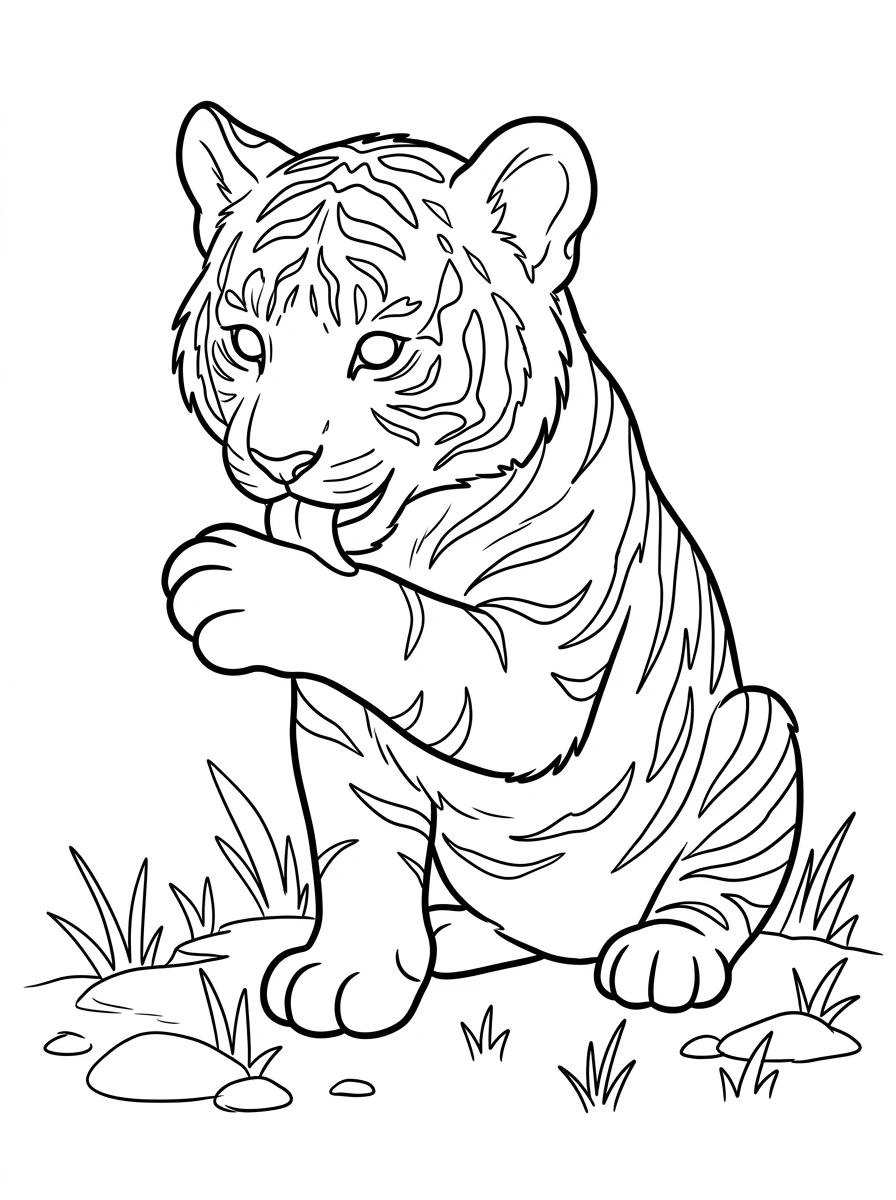 Süßes Tigerbaby beim Pfotenputzen
