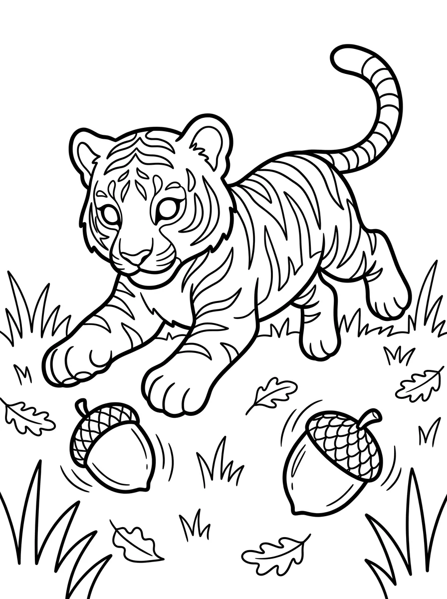Süßes Tigerbaby jagt Eichel