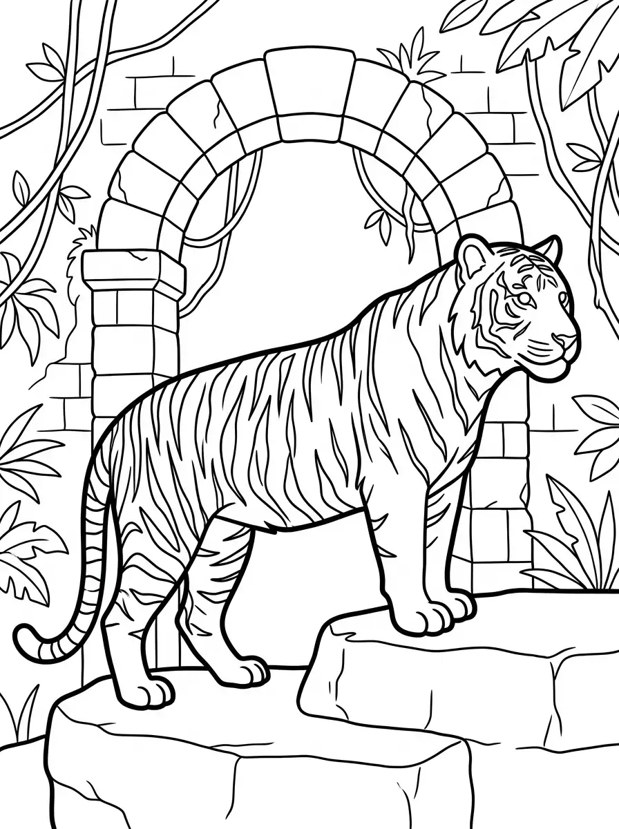 Tiger vor einem Dschungeltor