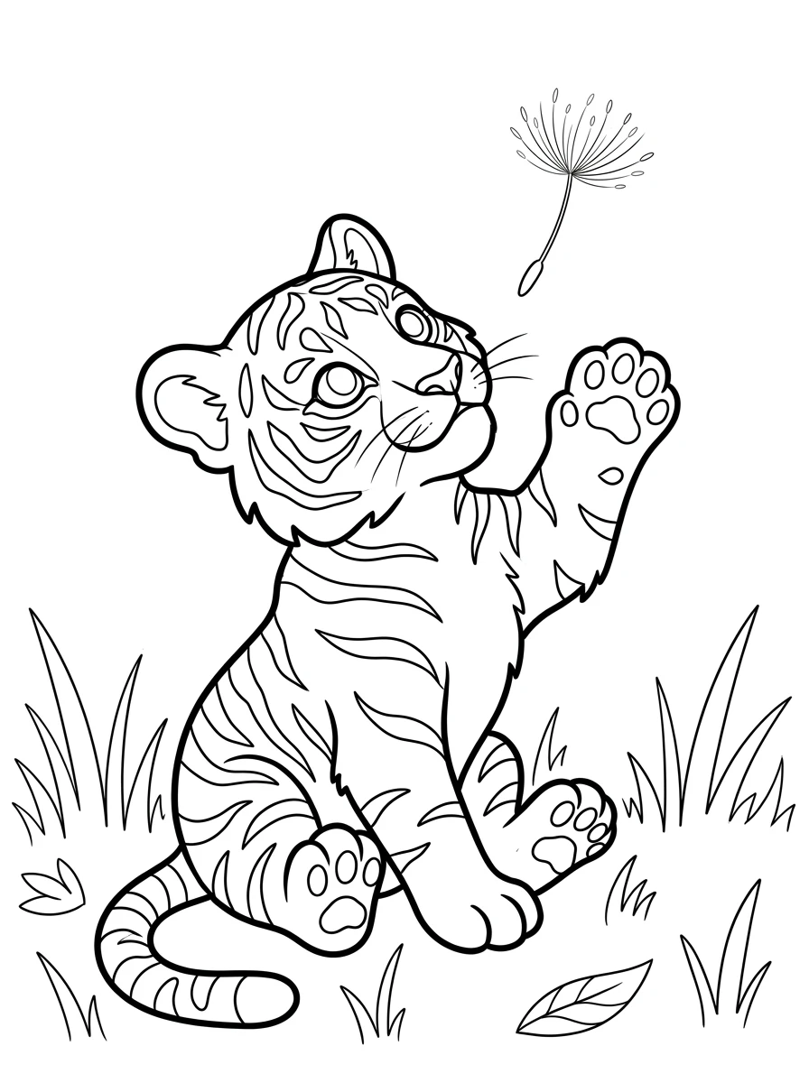 Tigerbaby mit Pusteblume