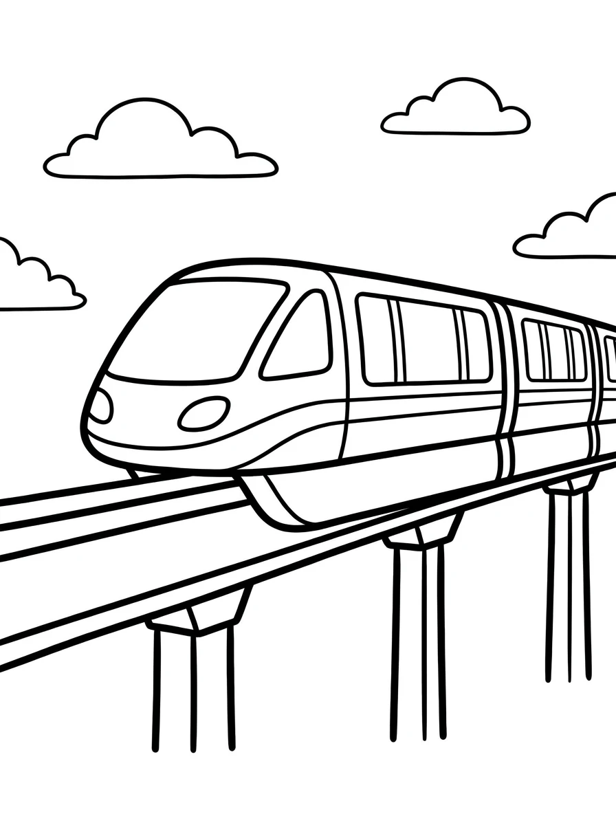 Ausmalbild Zug auf einer Hochbahn