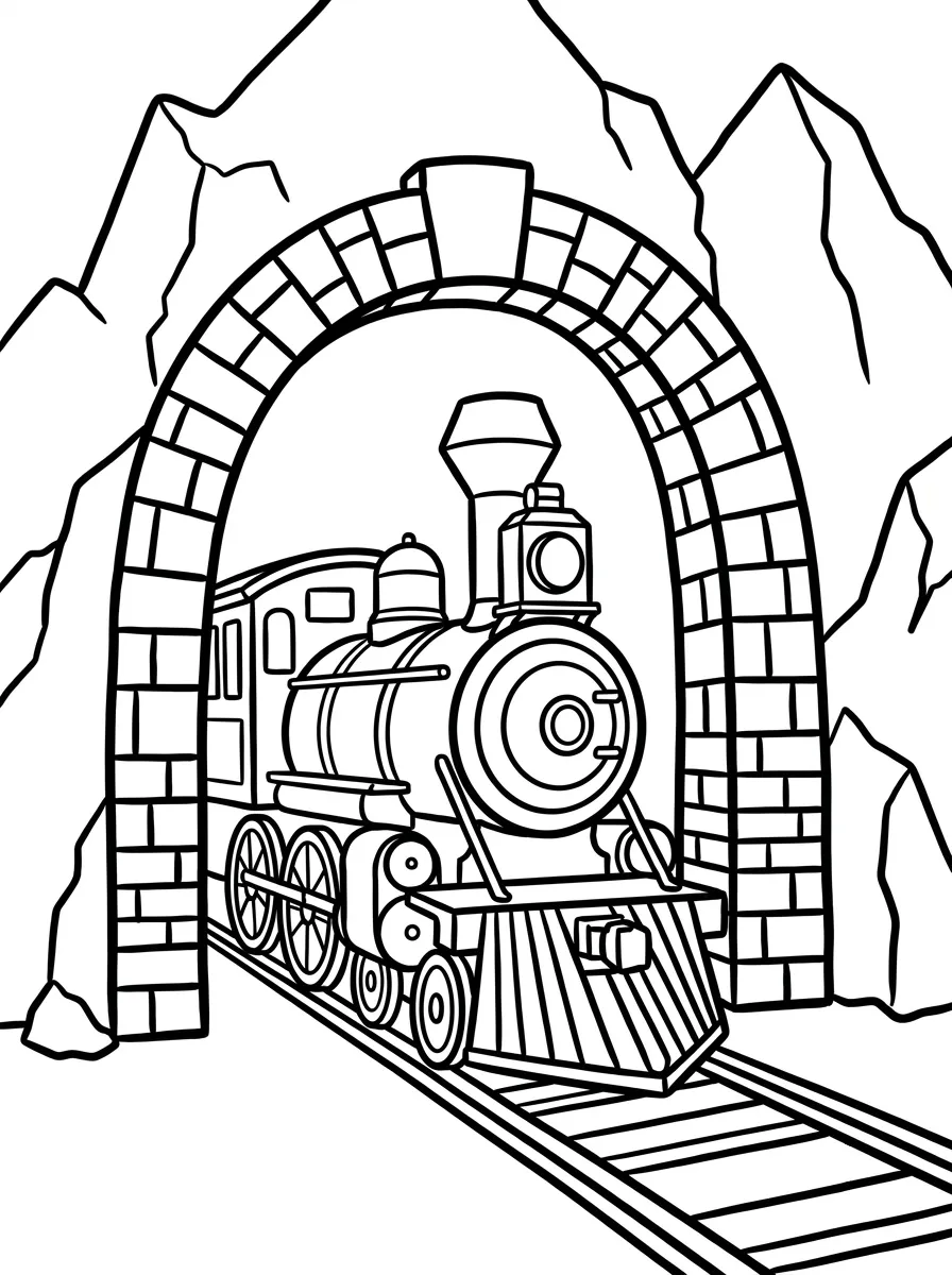 Zug fährt aus dem Bergtunnel
