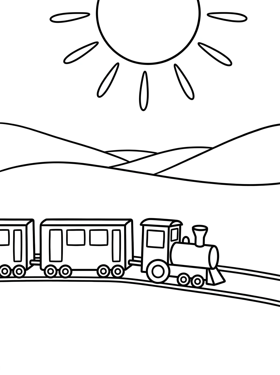 Zug fährt durch weite Landschaft