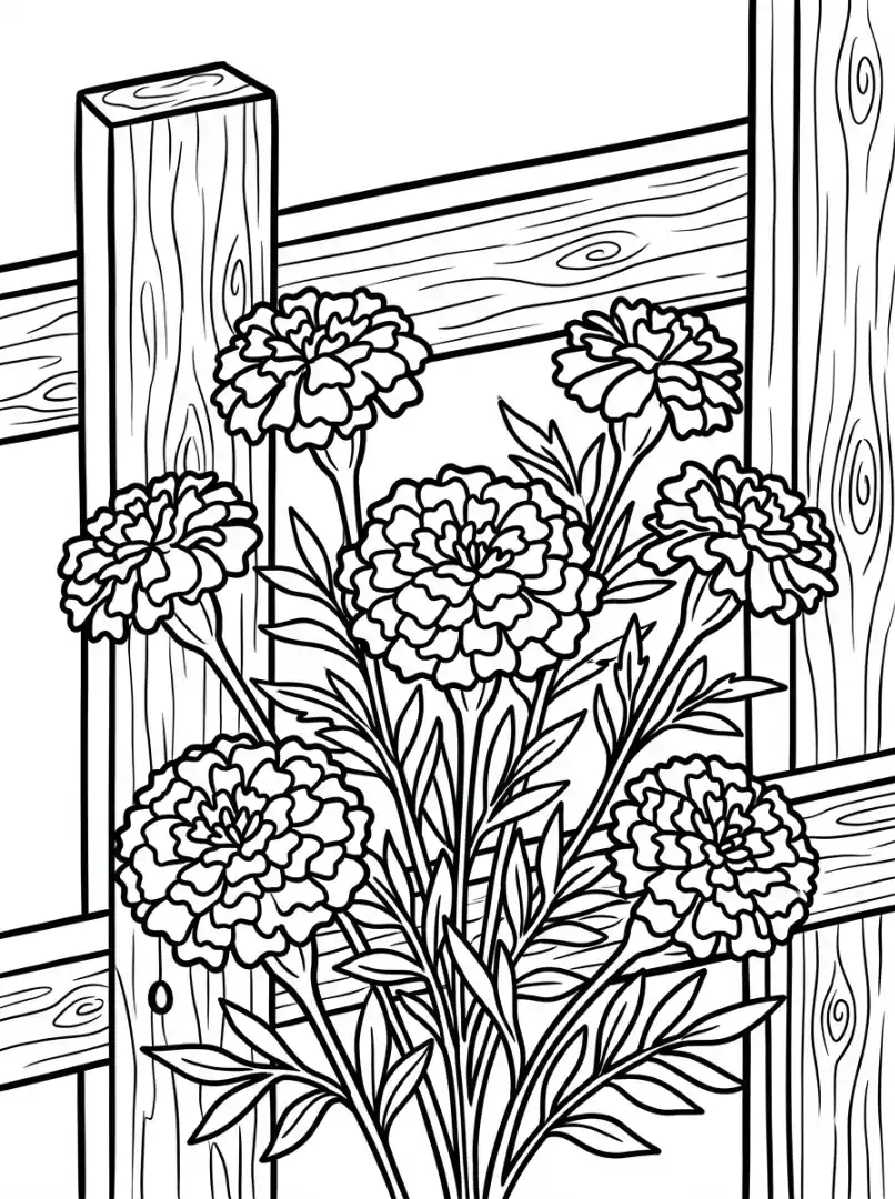 Ausmalbilder Blumen am Holzzaun